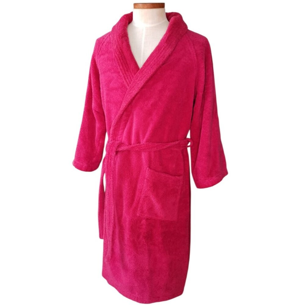 D. Porthault Egyptian Cotton Terry Unisex OS Bathrobe Shawl Collar Cranberry Red